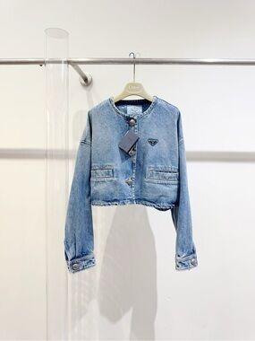 Prada Light Blue Denim Jacket with Black Triangle Logo